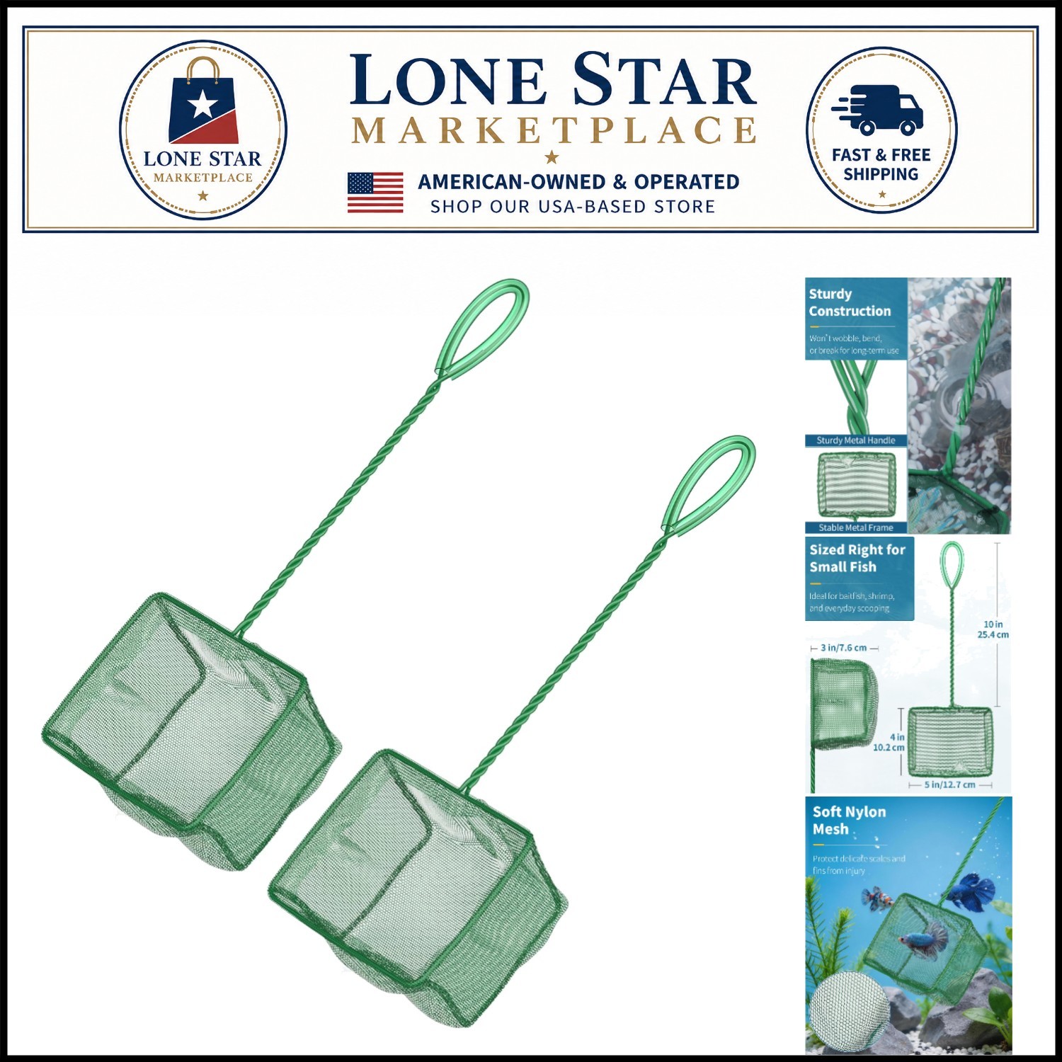 Durable 5-Inch Soft Mesh Fish Net with Non-Slip Grip for Aquatic Safety - 2 Pack