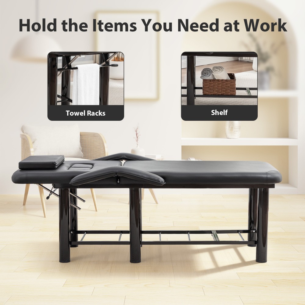 Massage Table Bed Spa Bed with Removable Headrest & Breast Cushions, Armrests