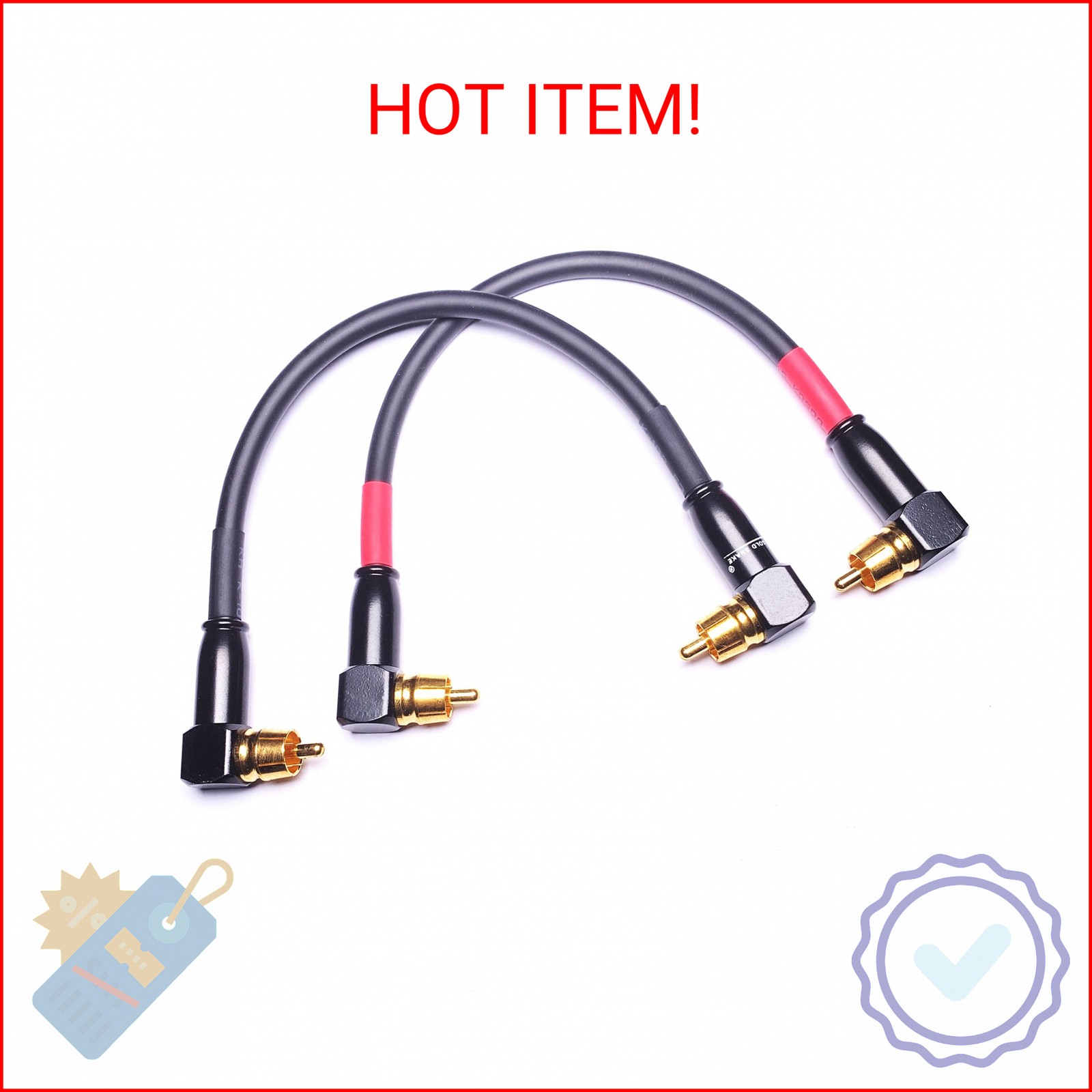 CNCESS CESS-137-1f Right Angle RCA Preamp Jumpers Male to Male Patch Cable, 2 Pa