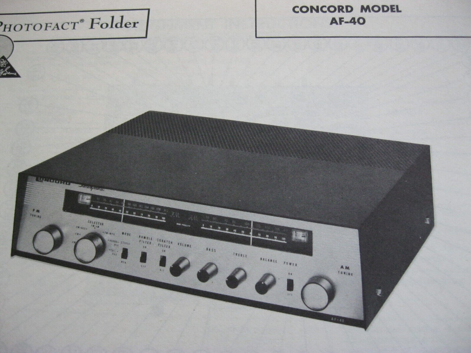 CONCORD AF-40 TUNER RECEIVER PHOTOFACT