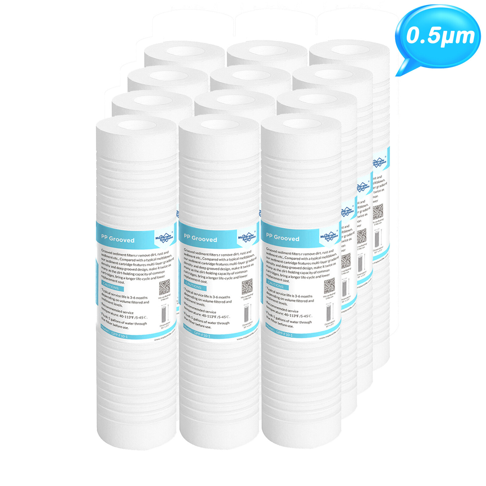 0.5 Micron 10"x2.5" Grooved Sediment Water Filter Cartridges Whole House 1-12PCS