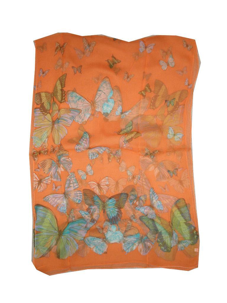 LS033 ORANGE COLORFUL BUTTERFLIES 100% SILK SCARF SHAWL WRAP OBLONG 20 X 68" NEW