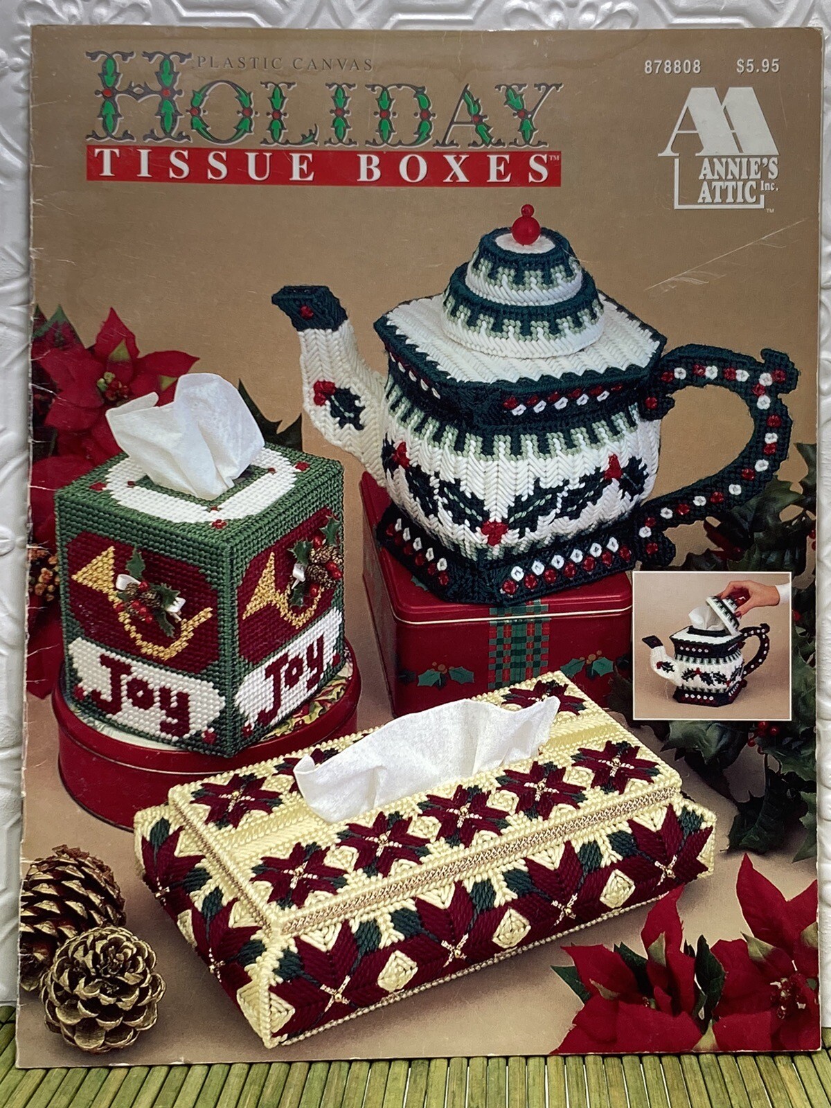 Vintage Annie's Attic Plastic Canvas Patterns Holiday Tissue Boxes 6 Patterns