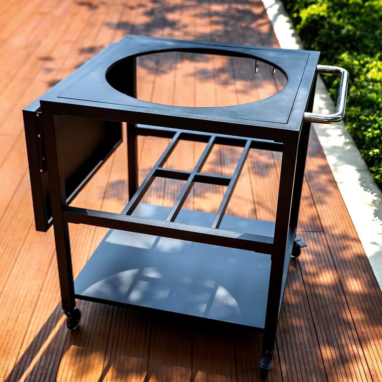 Table Cart for Large Big Green Egg with Side Table & Shelf