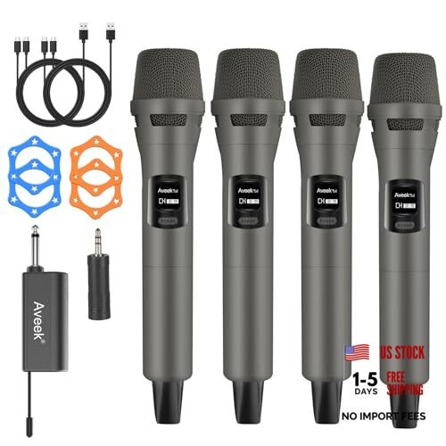 4 Packs Wireless Microphone System, Plug & Play Karaoke Microphone Set Brown