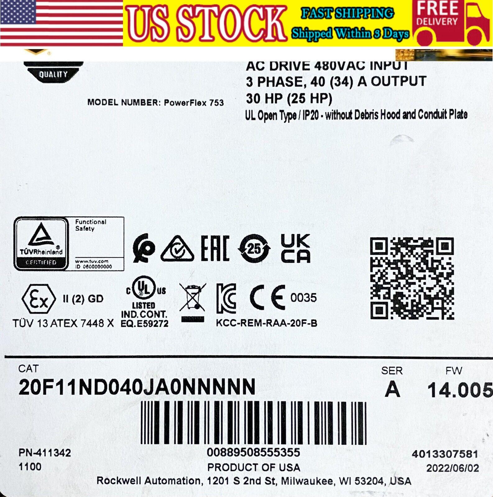 AB 20F11ND040JA0NNNNN PowerFlex 753 VFD 30HP 480VAC Fast Shipping US Free Tax