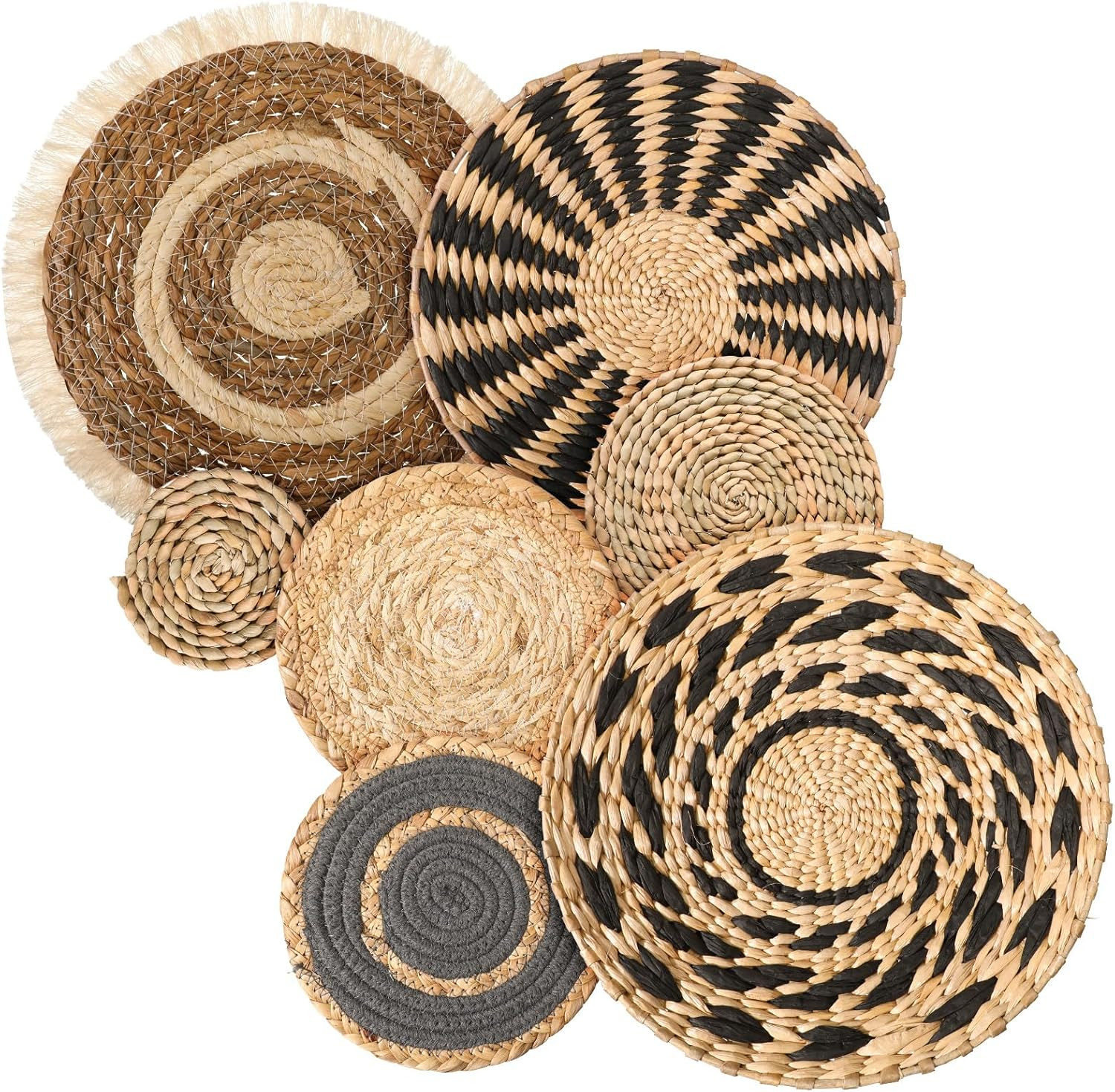7 Pcs Boho Woven Wall Baskets - Rustic Farmhouse Decor for Home & Kitchen