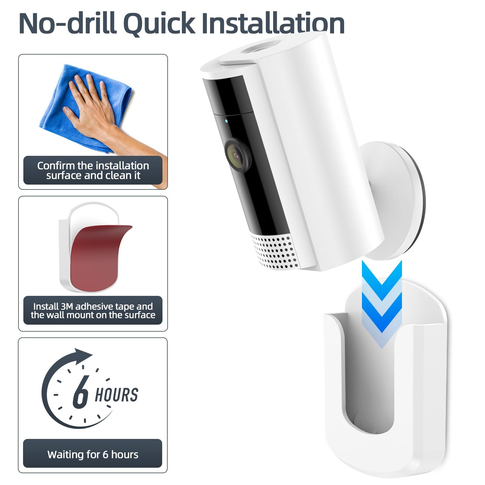 No Drill Ring Indoor Cam Adhesive Wall Mount Bracket - No Screws Needed, Easy...