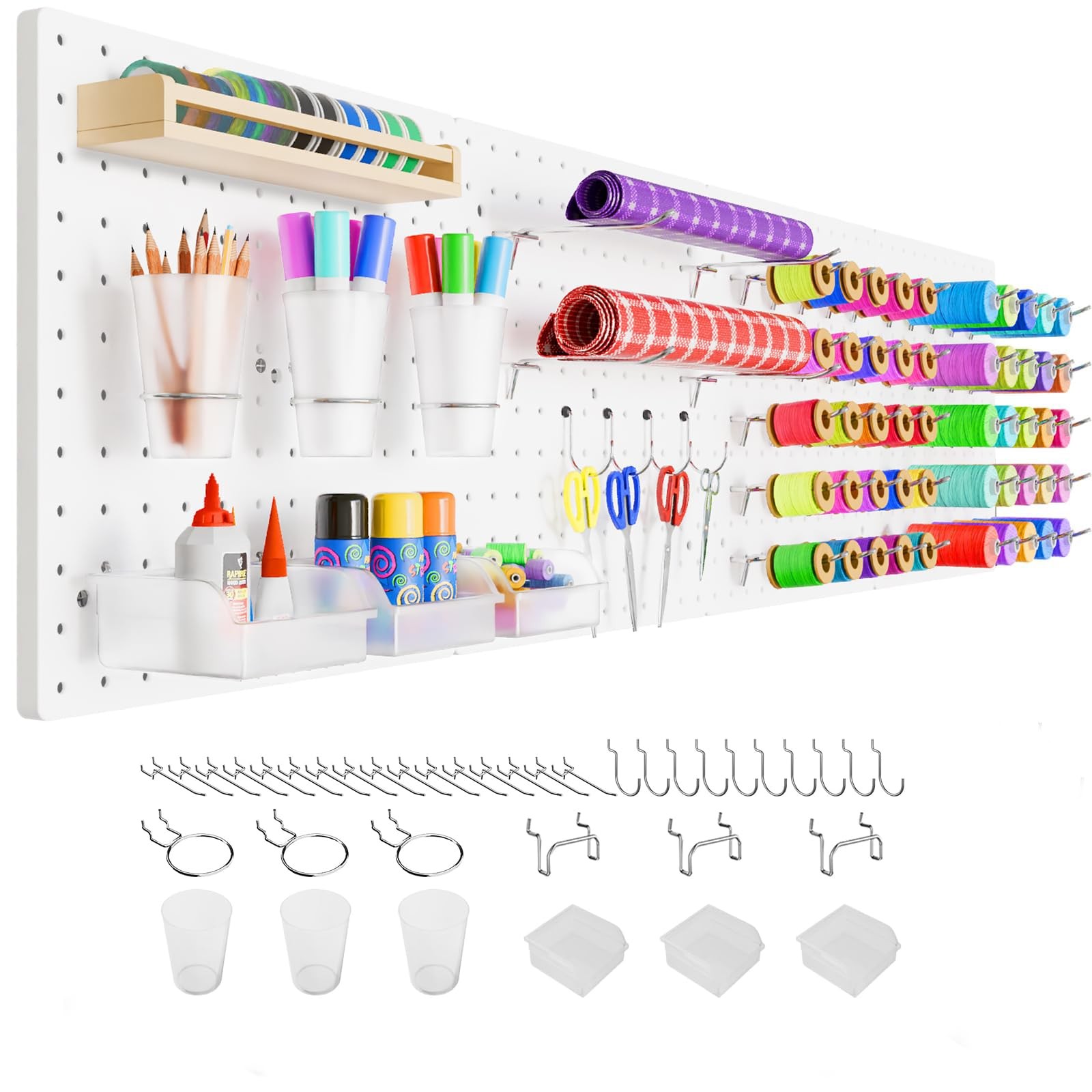 Peg Board with Hooks, Plastic Pegboard Kit with 4 White Pegboards and , Peg B...