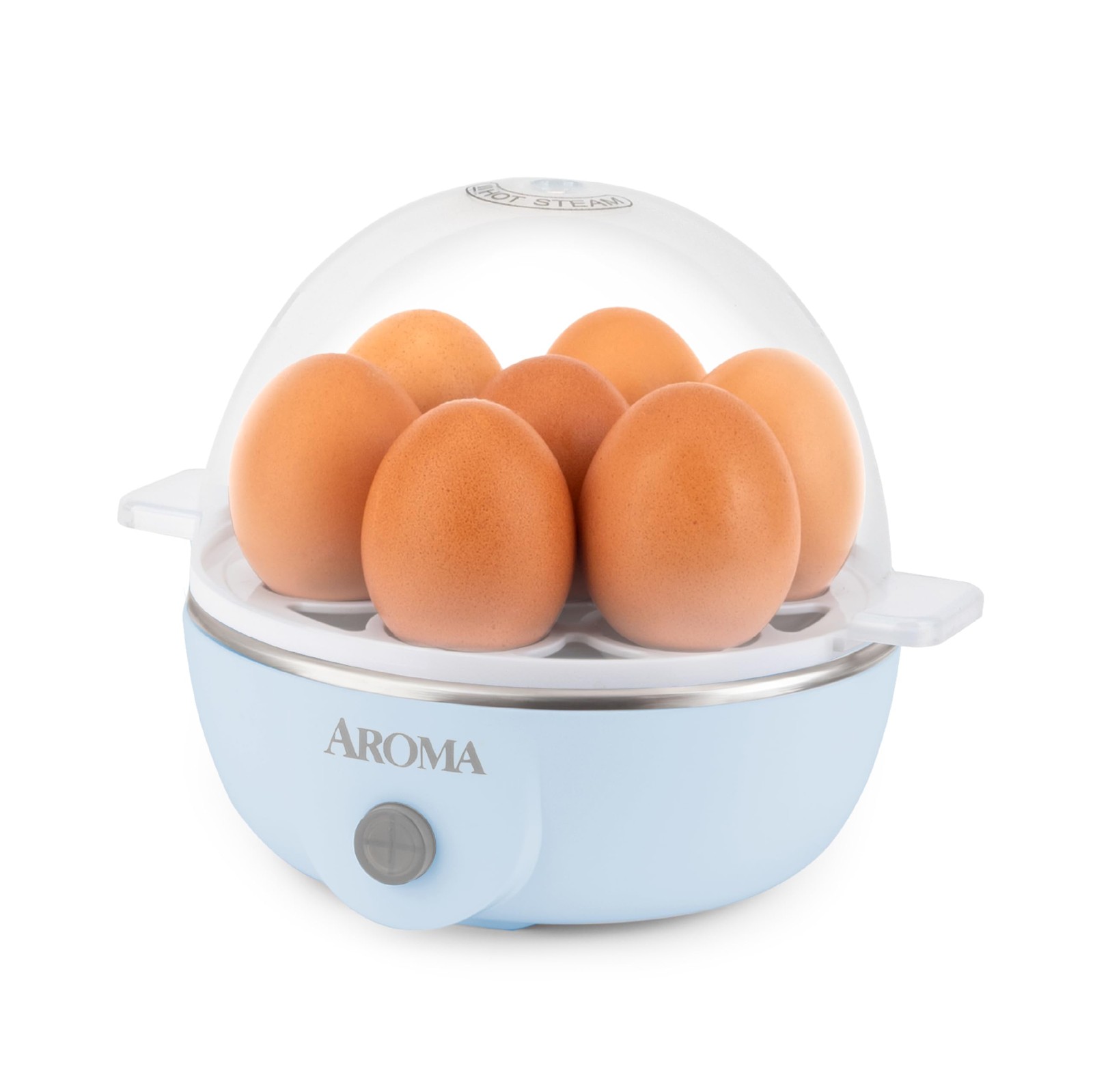 AROMA® Overly Easy Egg Cooker, Steamer, and Electric Standard (7 Eggs), Blue