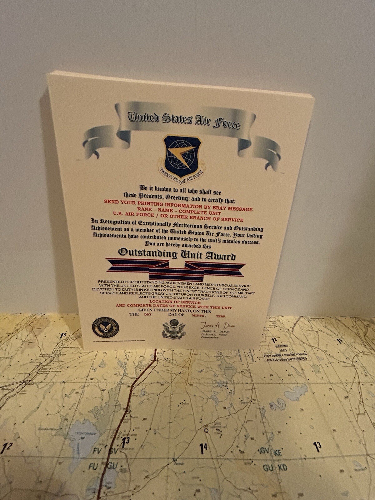 U.S. AIR FORCE / TWENTY-SECOND AIR FORCE - OUTSTANDING UNIT AWARD CERTIFICATE