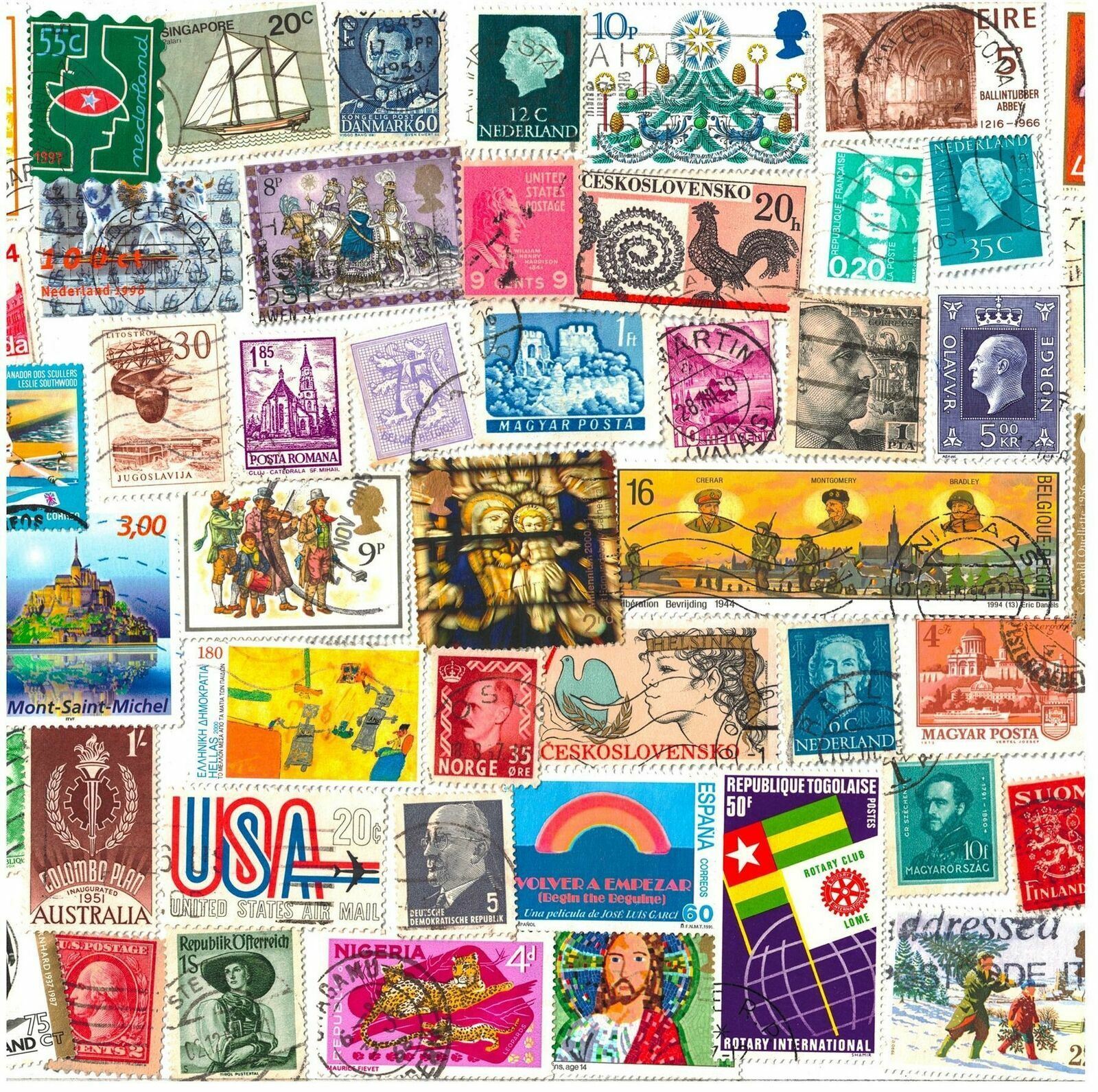 1000 STAMPS FROM WORLD COUNTRIES. MIXED PHILATELY, USED POSTAGE STAMPS OFF PAPER