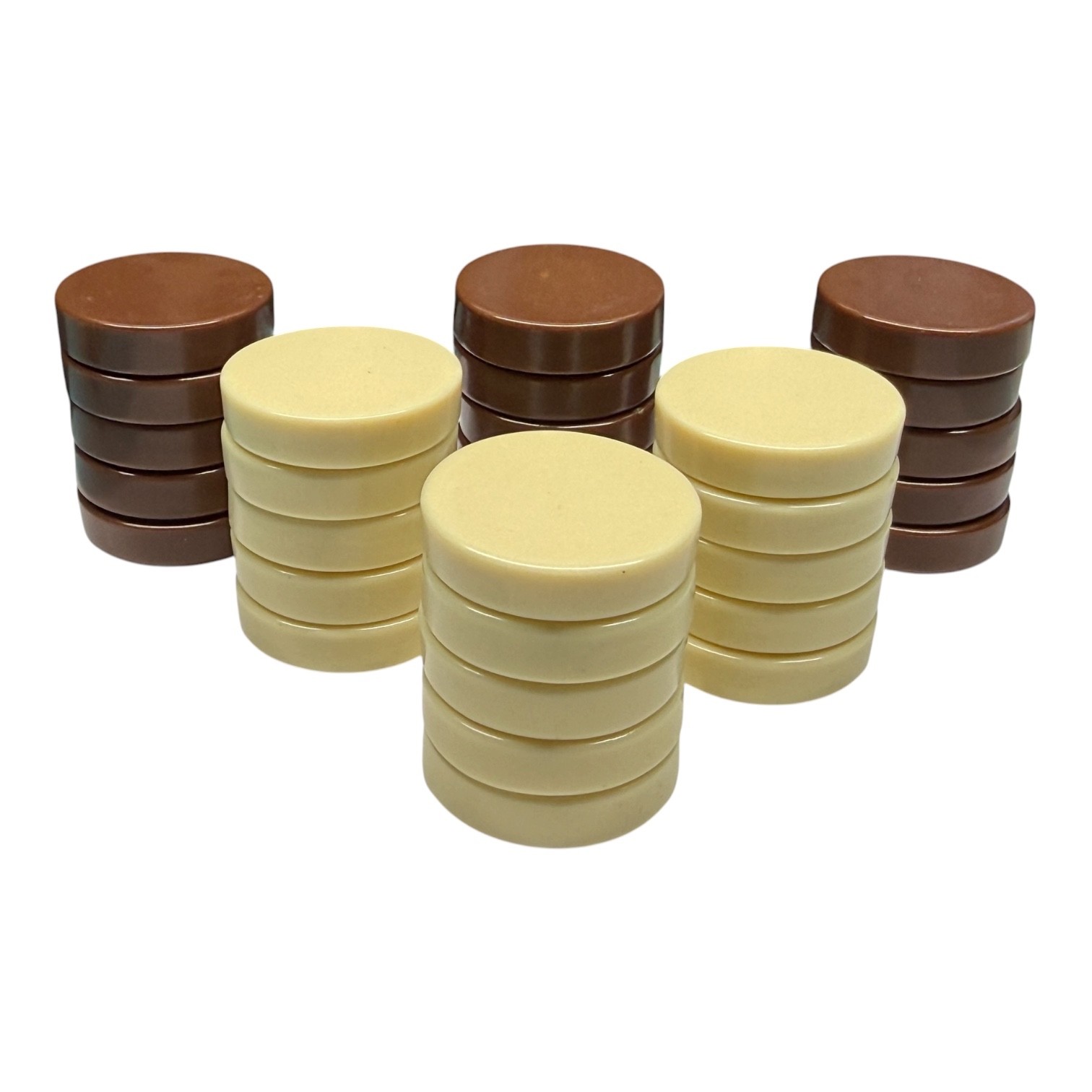 Backgammon Set 15 Cream Ivory White 15 Brown Mover Checker Chips 1.39" (35.5 mm)