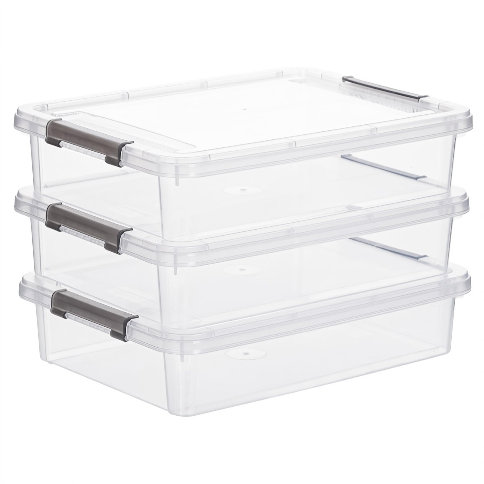 3 PCS Plastic Storage Bins with Latching Lids Portable Project Case Clear Fil...