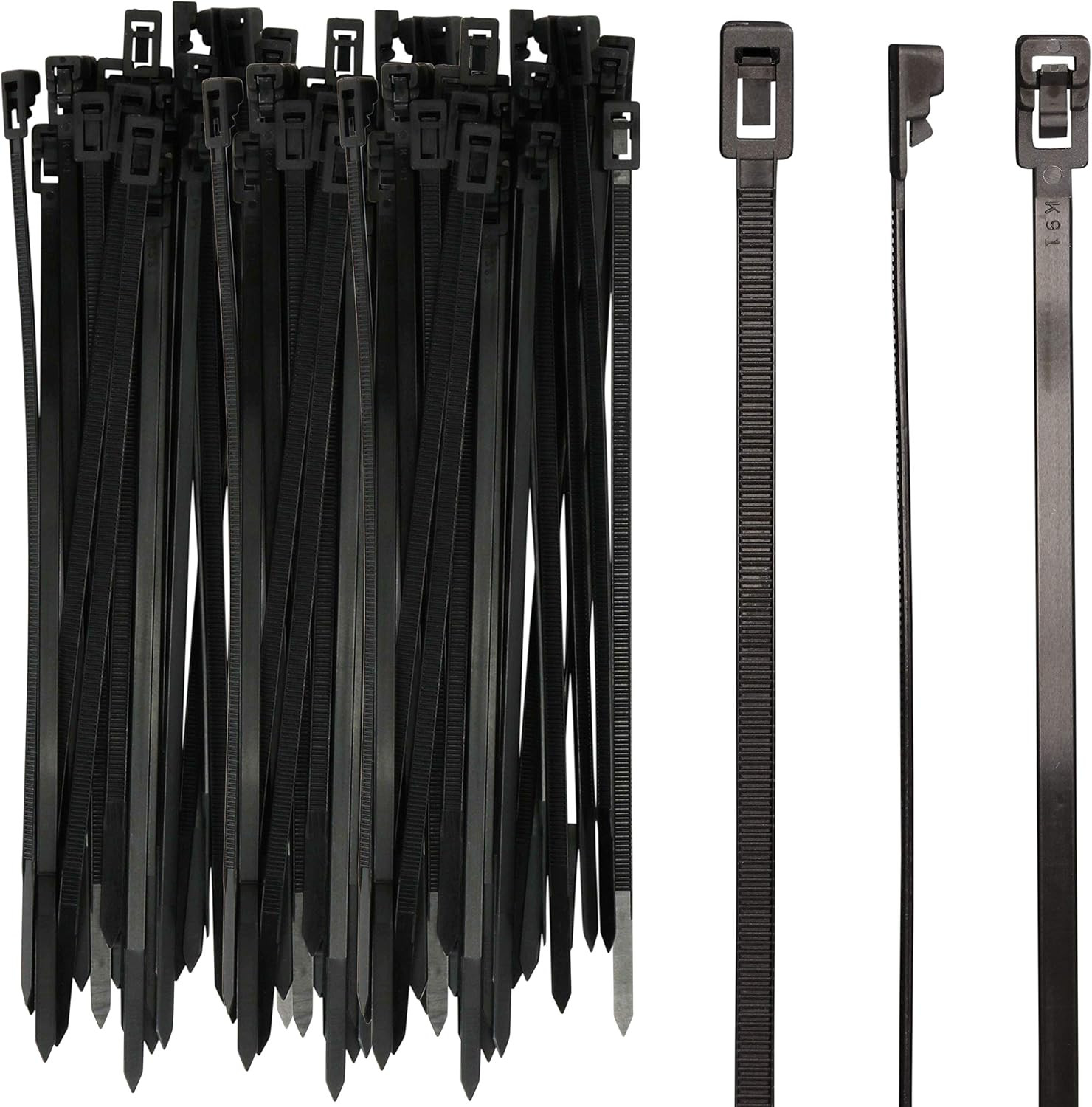 250-Count Reusable 8-inch UV Resistant Nylon Cable Zip Ties, Black