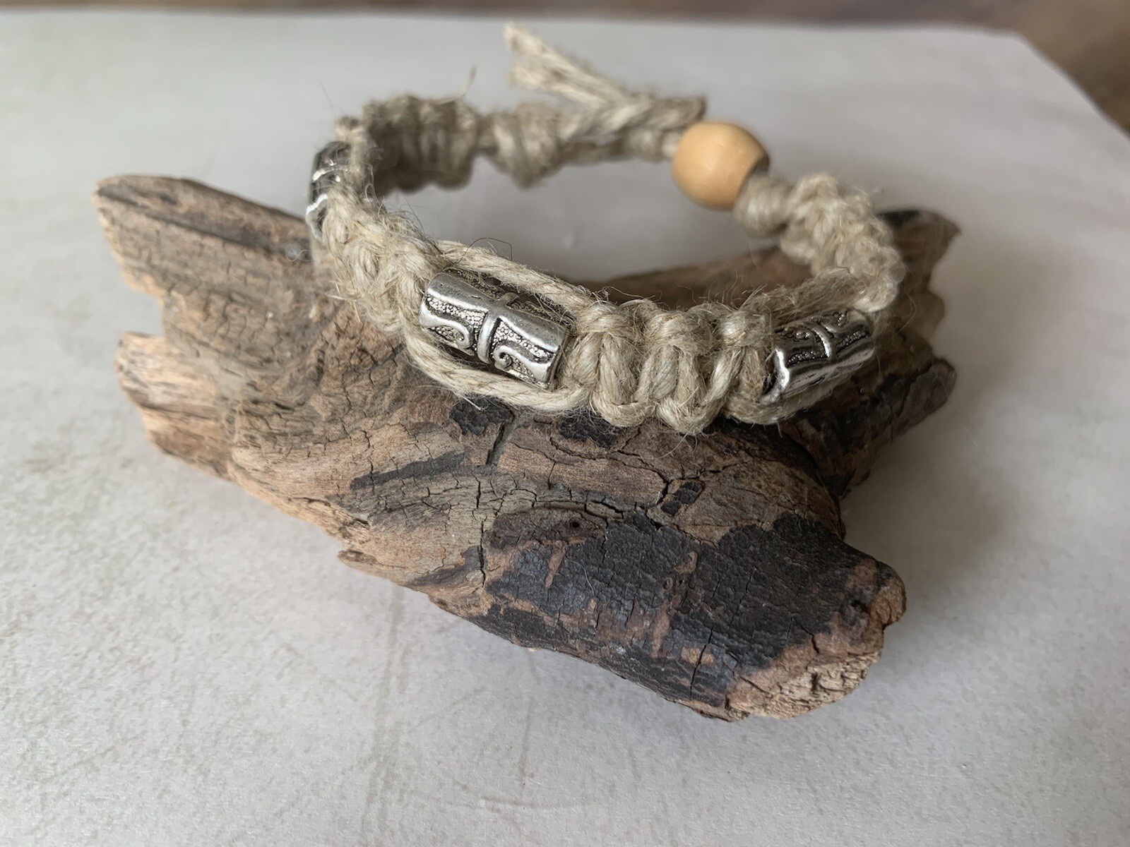 Surfer Hemp Bracelet Thick Phatty Pewter Beads
