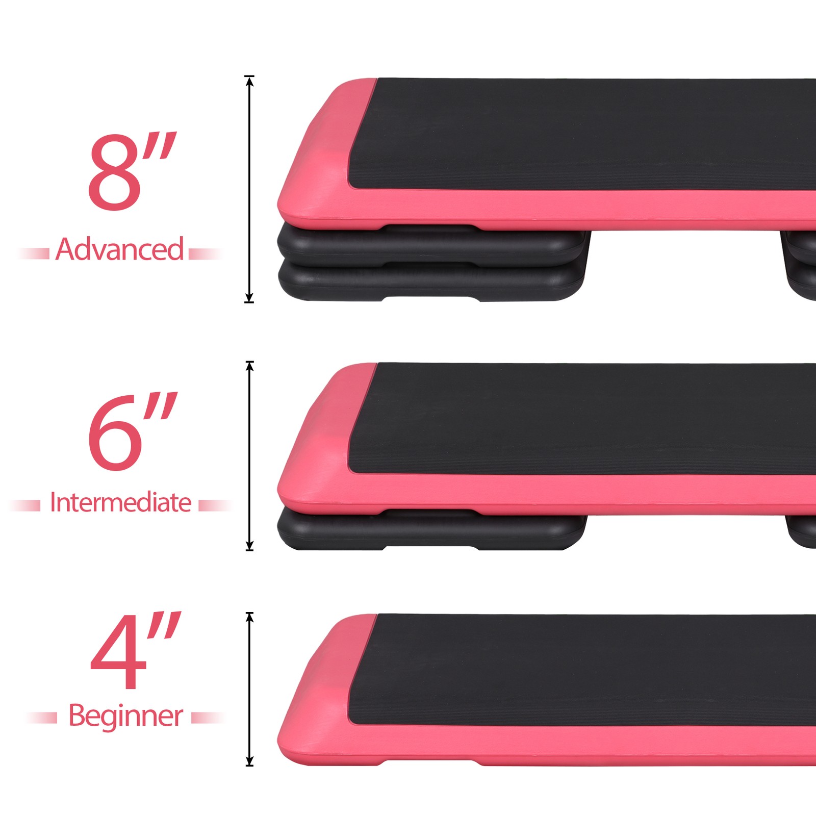 43'' Aerobic Step Platform Exercise Adjustable Workout Stepper with 4 Riser Pink