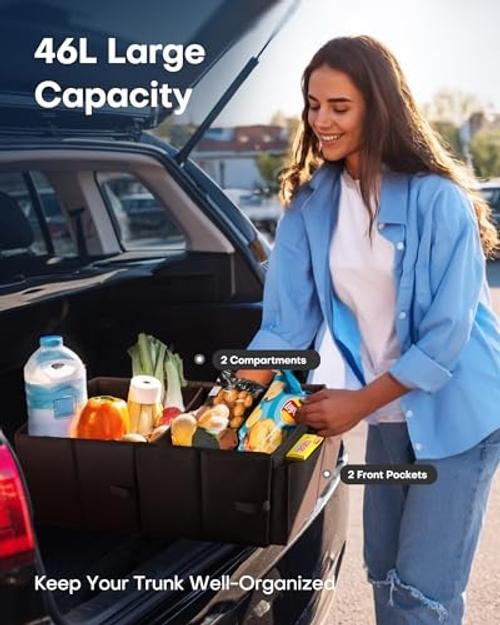 HOTOR Trunk Organizer - Car Organizer, Foldable Medium (2 Compartments) Black