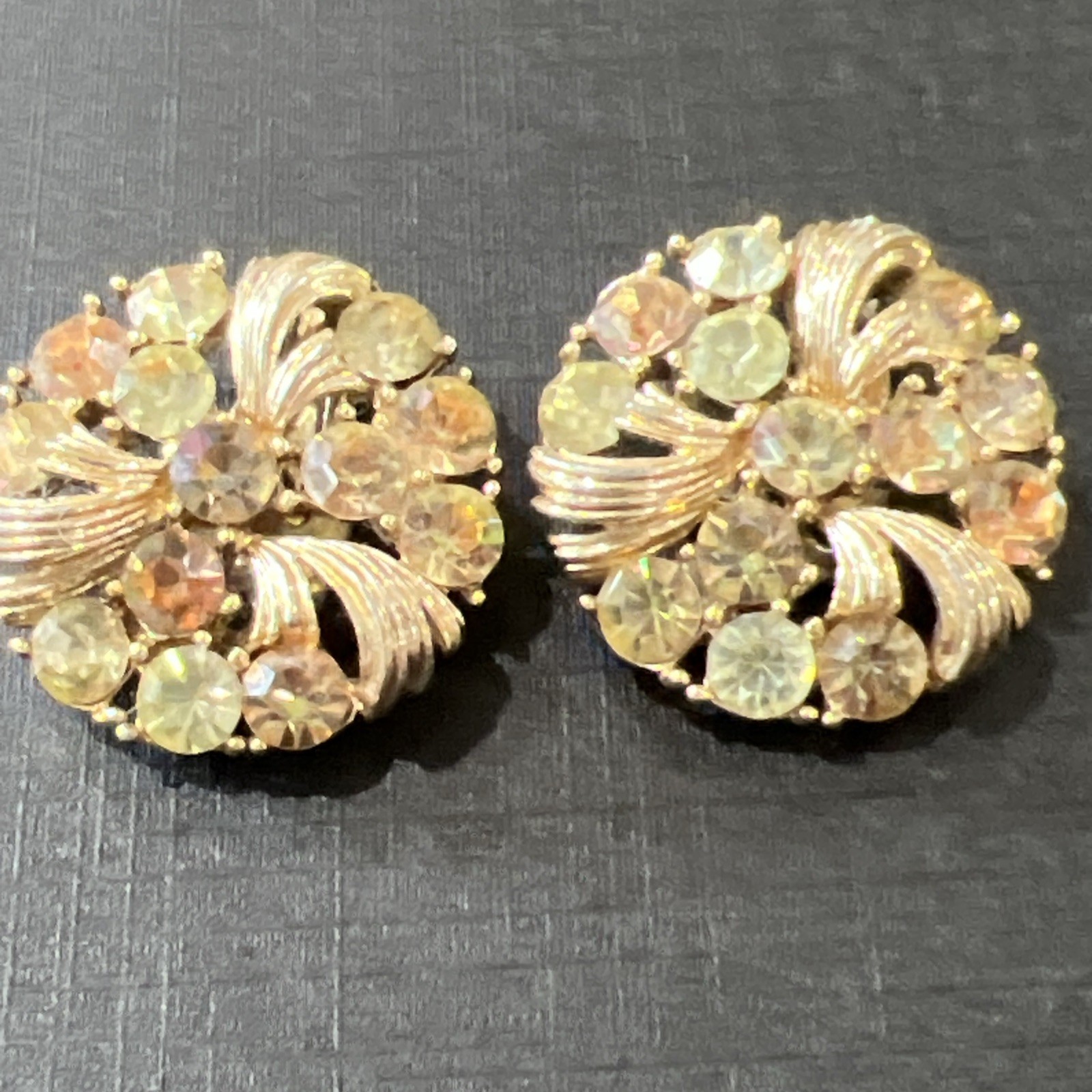 vintage lisner clip on earrings Rhinestones Signed
