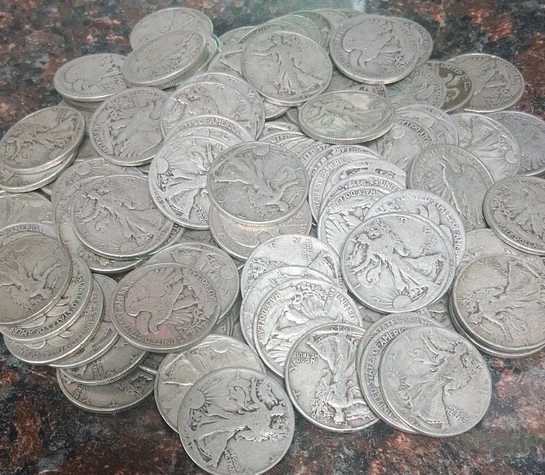 Walking Liberty 90% Silver Half Dollars - Circulated, Random Date, Mint Mark