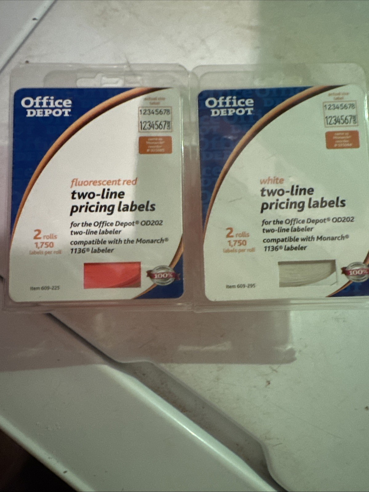 Lot Of 2 Office Depot OD202  2-Line Price-Marking Labels 1,750 Labels Per Roll