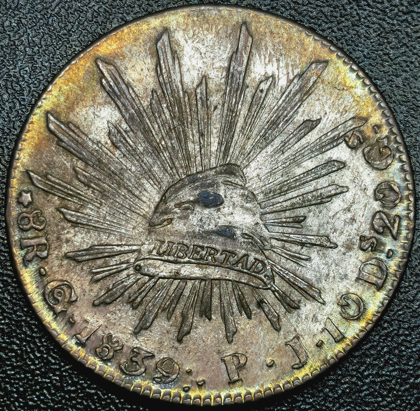 8 Reales 1839 Go PJ Guanajuato Eagle With Snake On Cactus Mexico UNC Toning !!