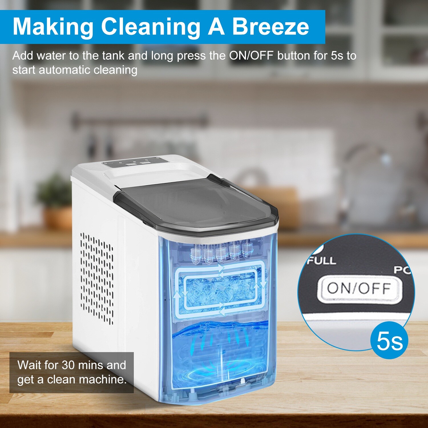 Countertop Ice Maker Machine 33Lbs/24H Self-cleaning with Ice Scoop and Basket