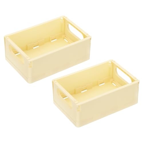 Mini Collapsible Basket, 2 Pcs 5.9 x 3.9 x 2.3 5.9"x3.9"x2.3" Light Yellow
