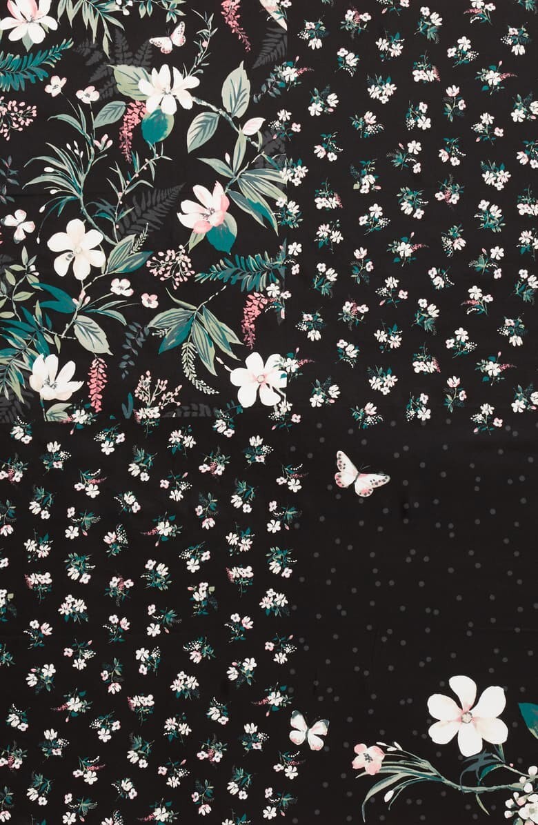 🌟💗NEW💗🌟 $88 KATE SPADE NEW YORK Botanical Patchwork Square Silk Scarf BLACK