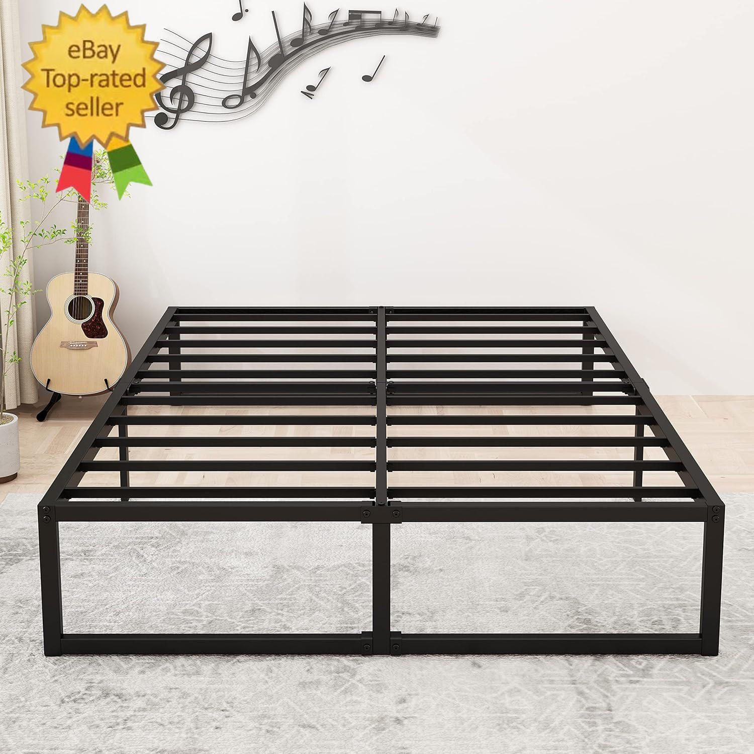 14 Inch Queen Bed Frame Heavy Duty Steel Slat Support Metal Platform Bed Frame Q