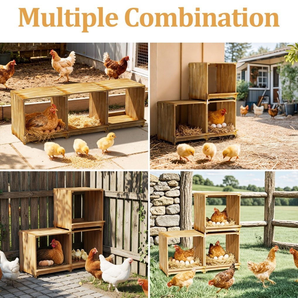 Stackable Chicken Hen Coop Hutch 3 Holes Nesting Box DIY Lay Egg Poultry Boxes