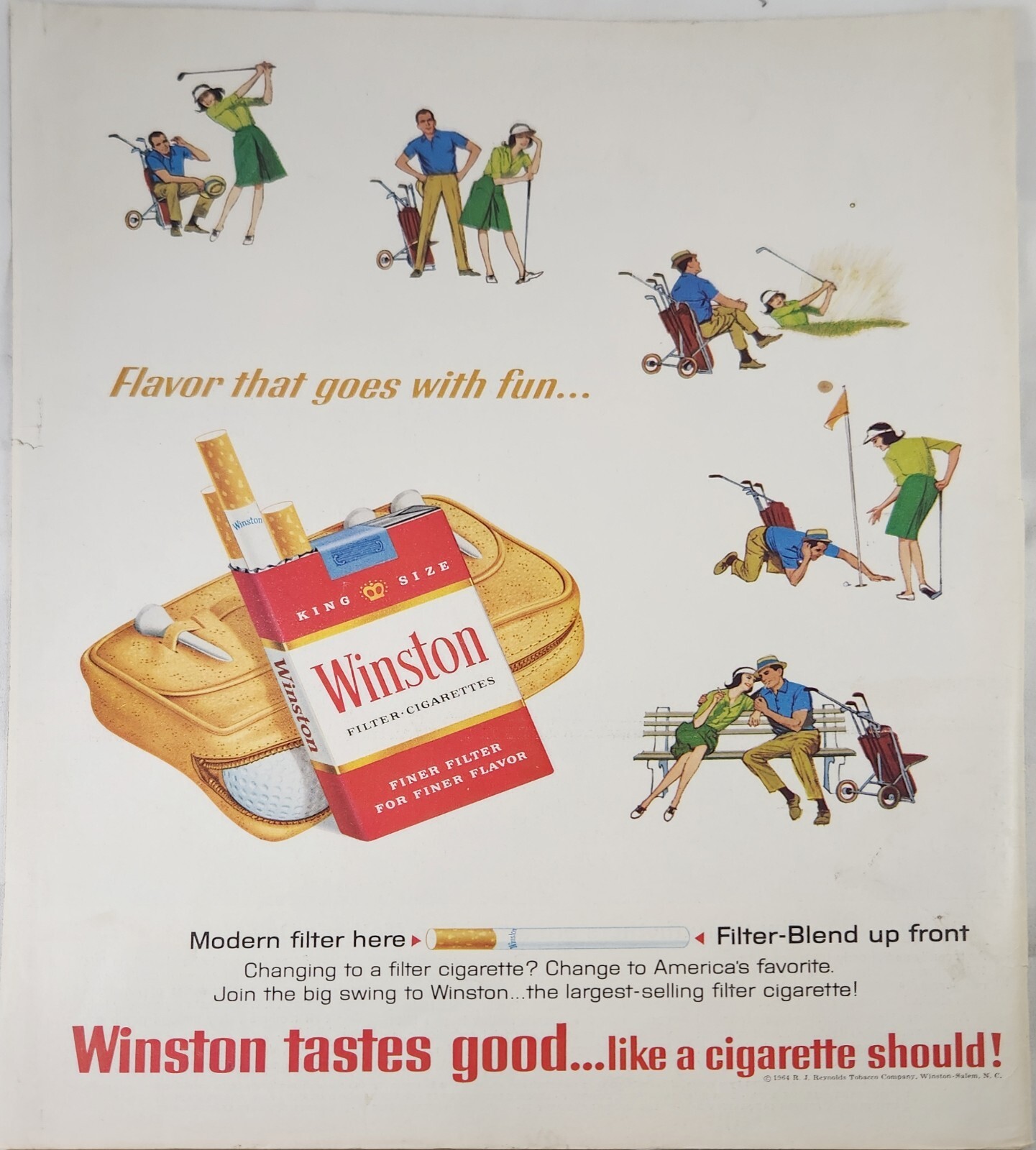 1964 Winston Cigarette Vintage Ad 13 x 10 flavor that goes with fun