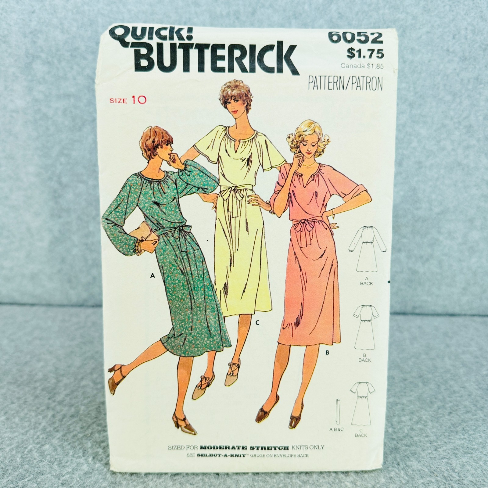 Butterick 6052 Loose Dress and Tie Belt Below Knee Misses Size 10 Pattern