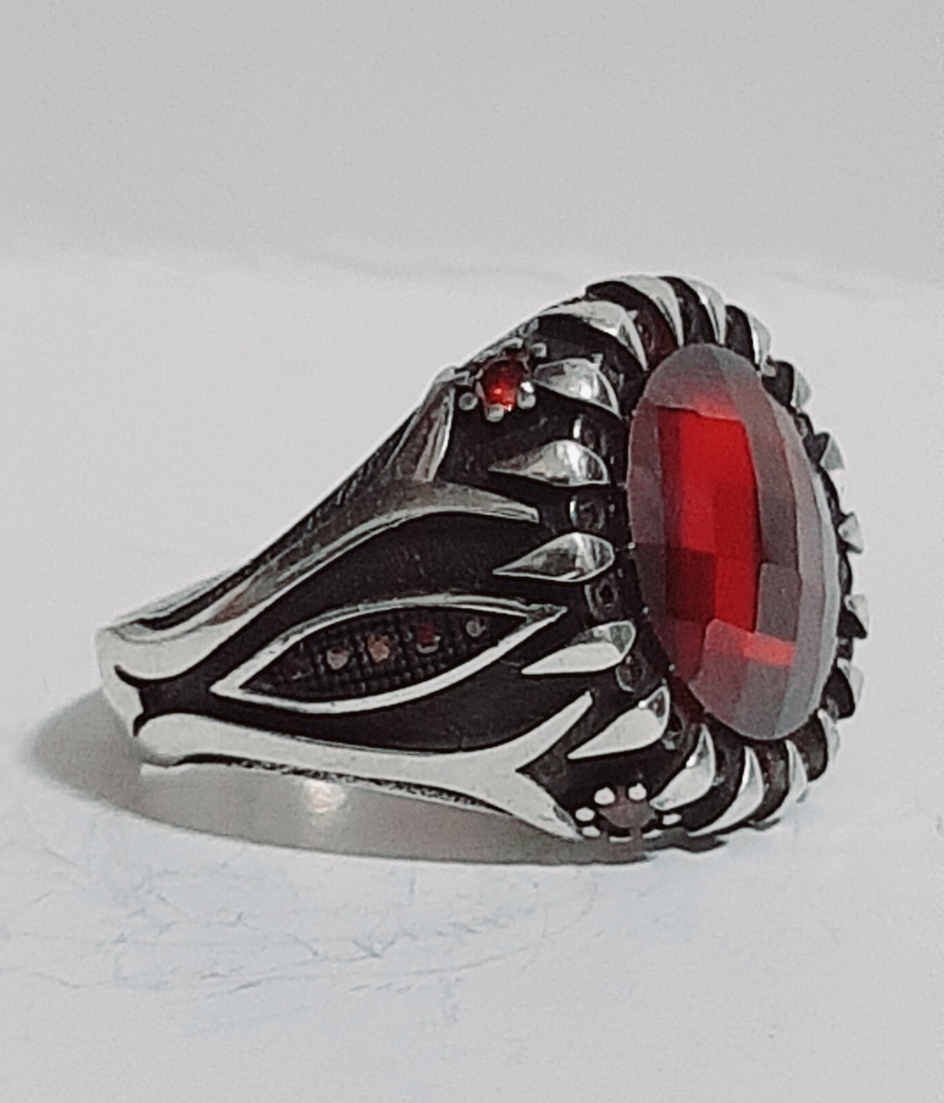 Mens 925 Silver Ring Emeralds Tourmaline Red Ruby Sterling Man Ring $