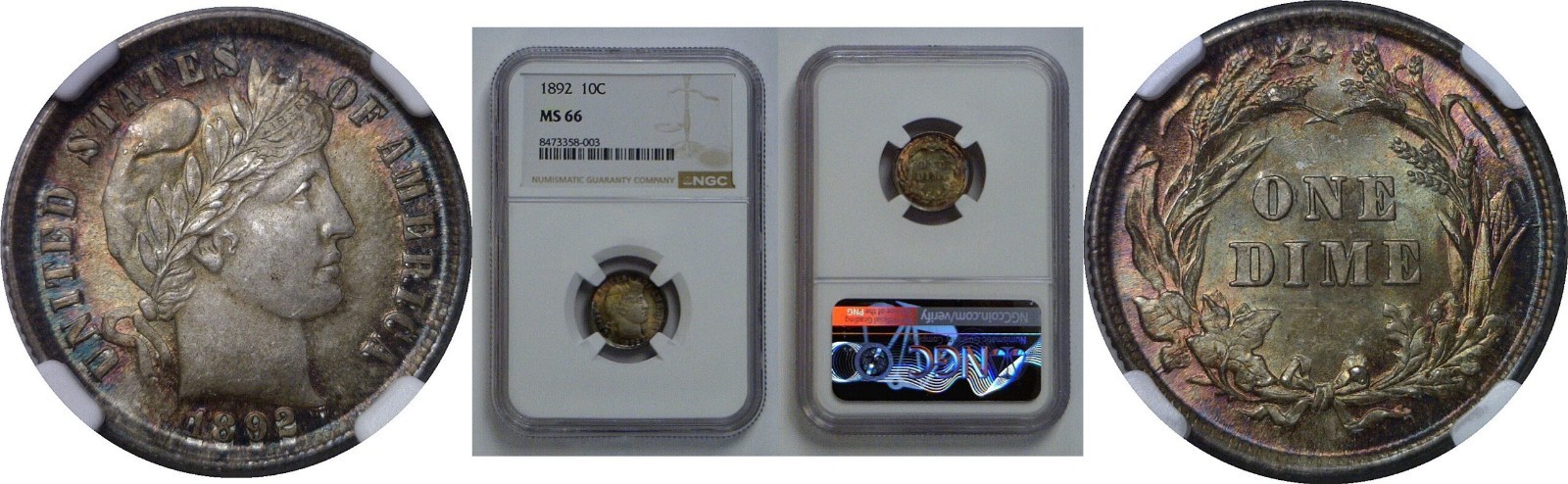 1892 Barber Dime NGC MS-66