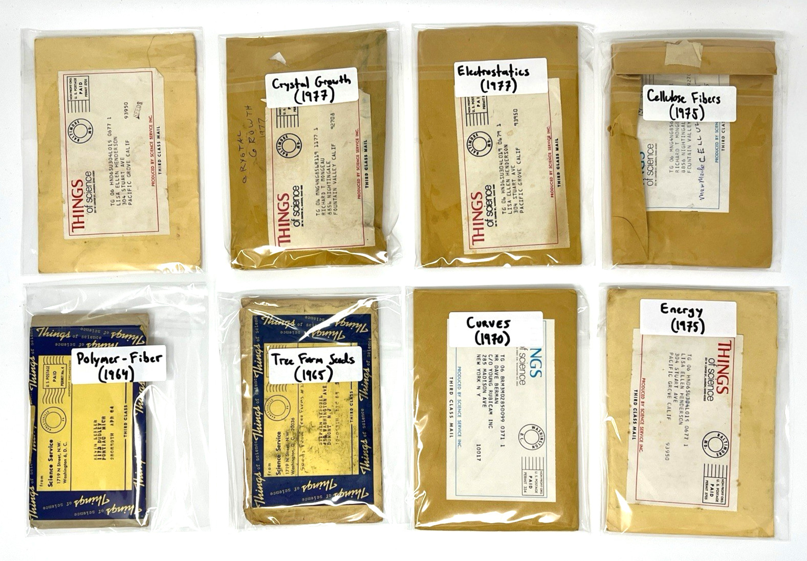 Vintage 8 THINGS OF SCIENCE Kits 1964-1977 Crystal Growth, Herb Seeds, Energy