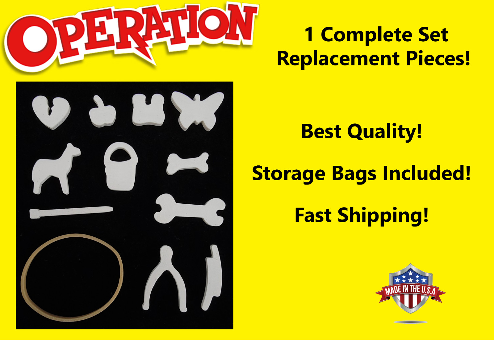1 SET - BEST QUALITY! Operation Game Replacement Pieces Parts w/Storage Bag