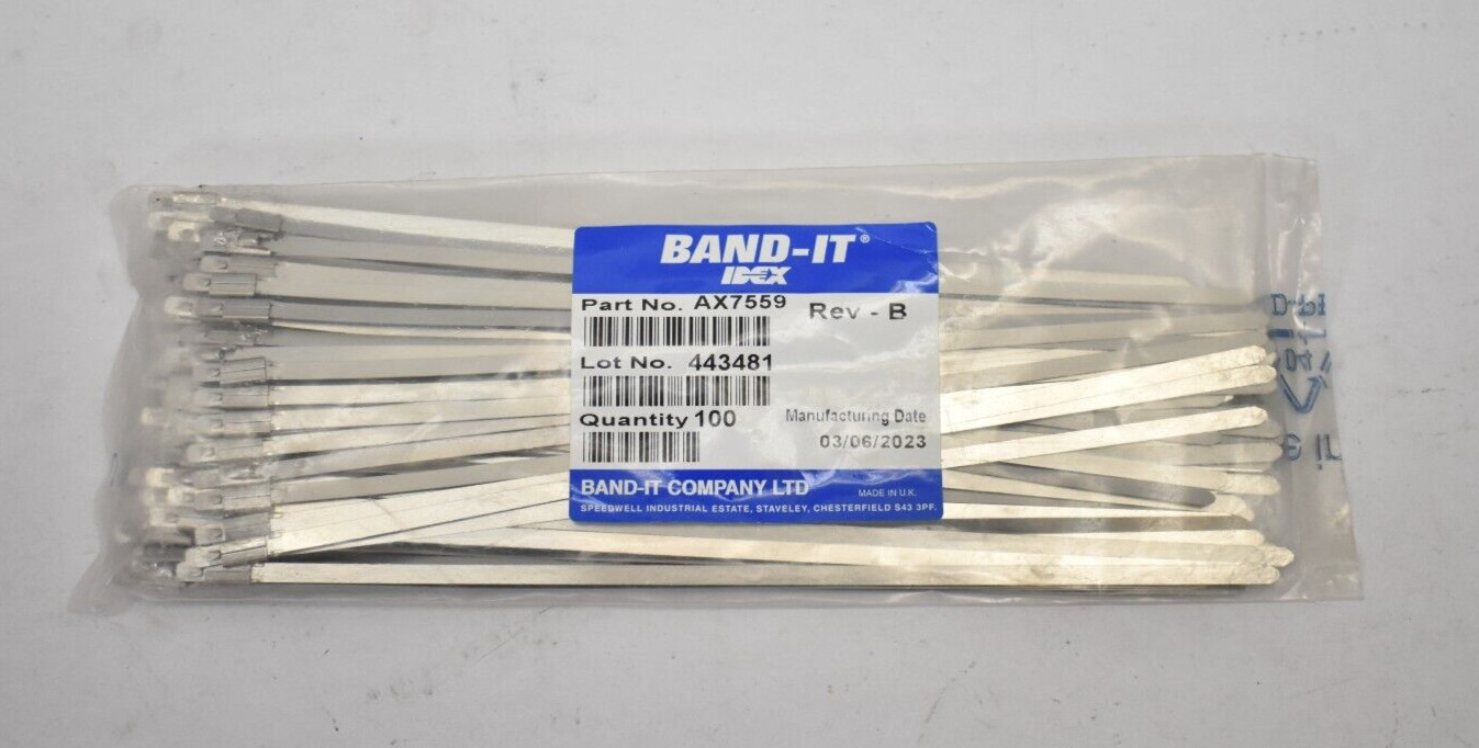 Band-It Idex AX7559 Stainless Steel Zip Ties Metal 3/16" x 10" 100 Pack Silver