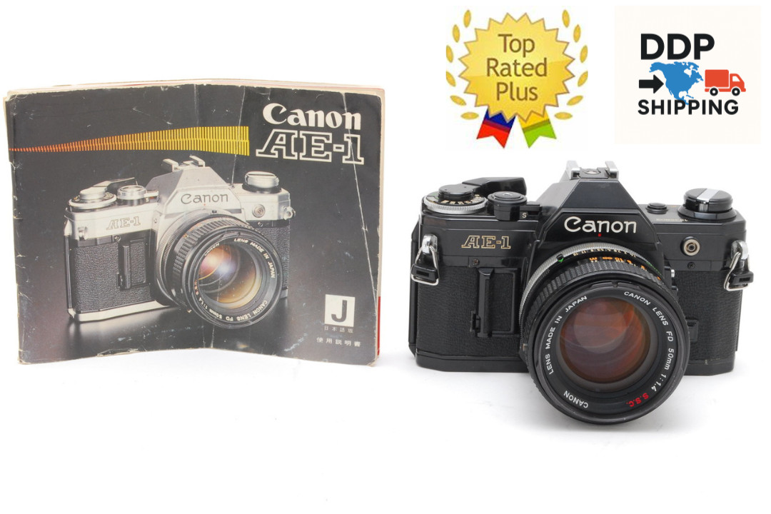 [ NEAR MINT ] Canon AE-1 Film Camera Black FD 50mm f/1.4 S.S.C. Lens From JAPAN