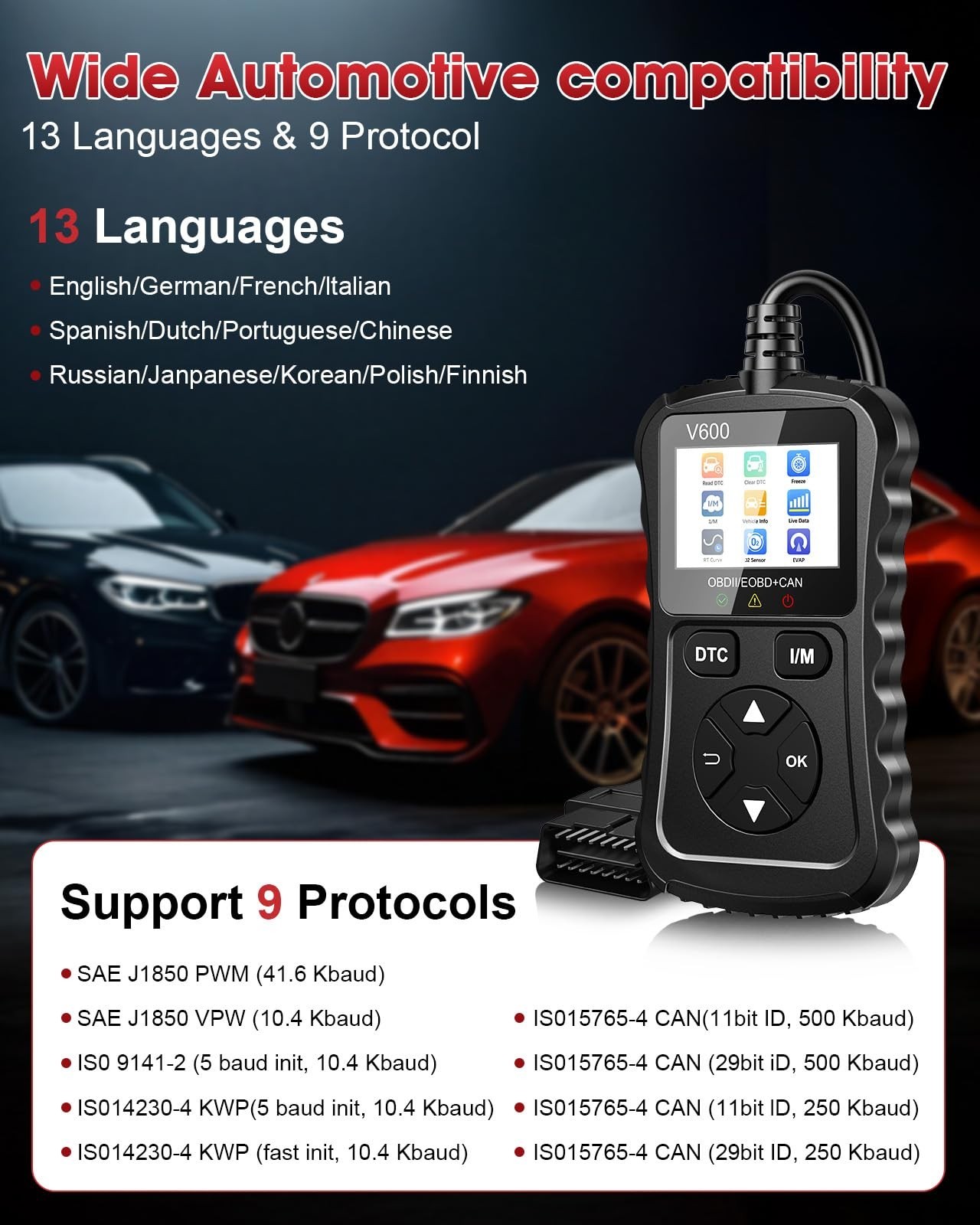 OBD2 Scanner Code Reader, Diagnostic Tool for Engine Error Codes, Voltage Test,
