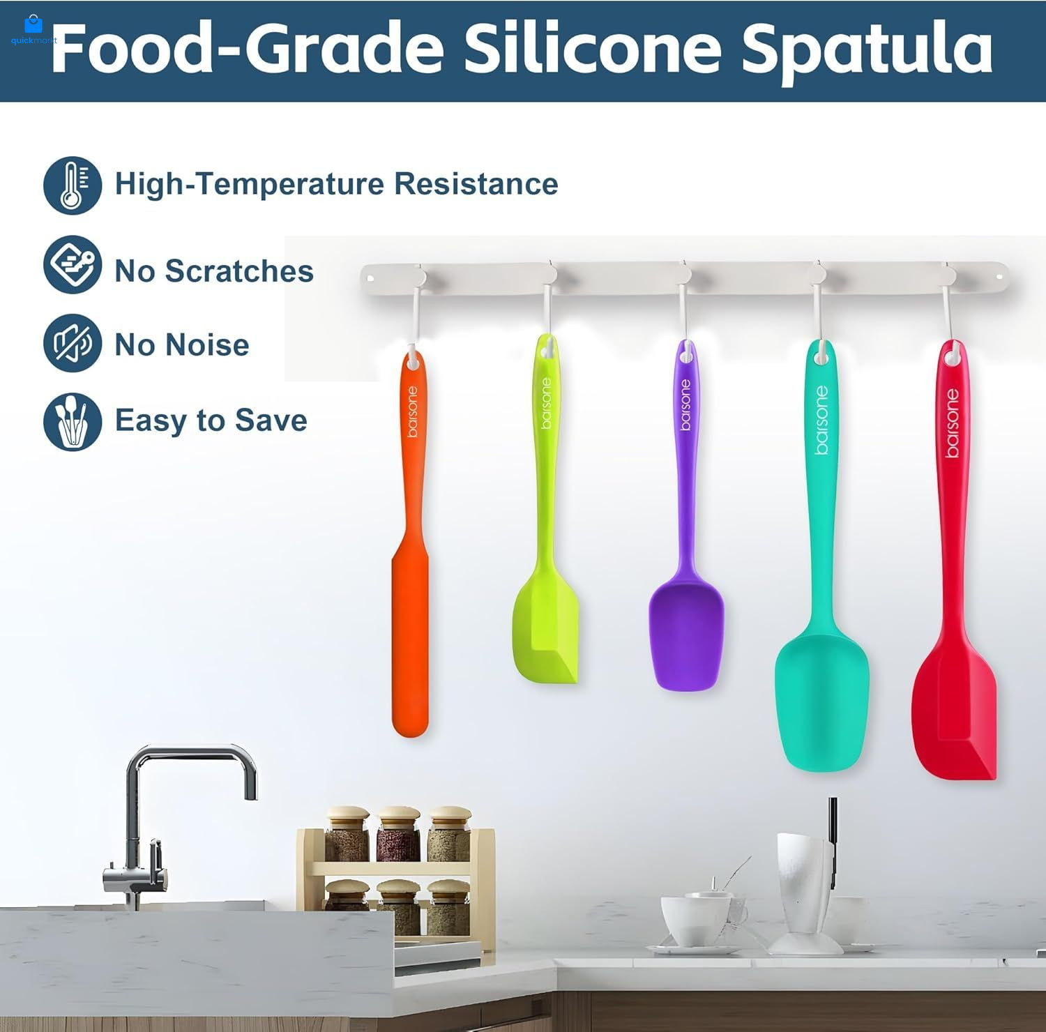 Barsone 5-Piece Silicone Spatula Set - Heat Resistant Medium, Multicolor