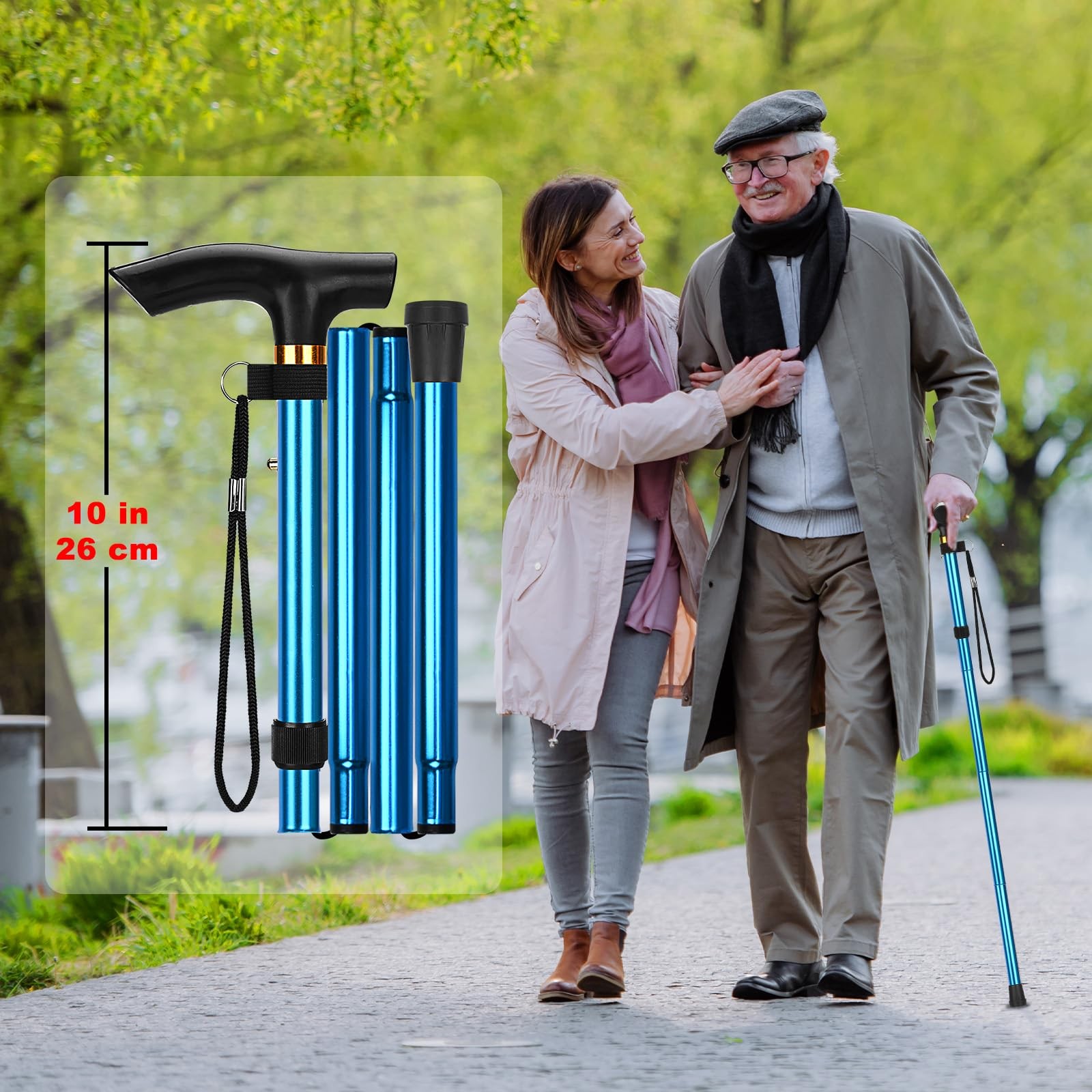 MFE Folding Cane, Portable 5-Level Adjustable Height Walking Stick with Blue