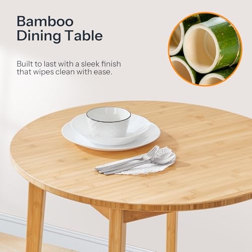 Bamboo Dining Table, Round Dining Table for 2, 27.5" Kitchen Table for Natural