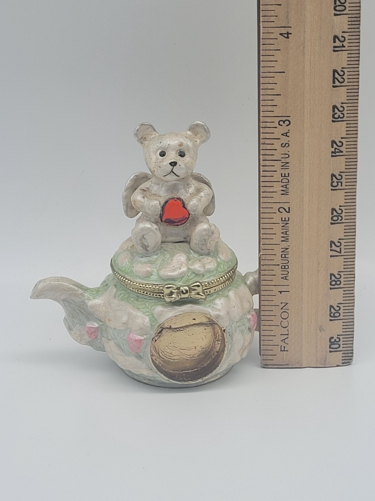 Teddy bear sitting on a teapot Trinket Box