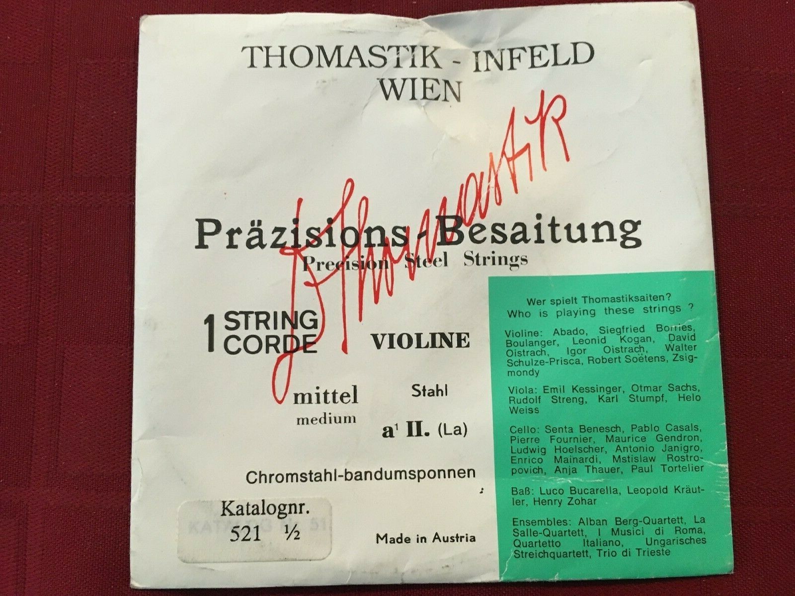 THOMASTIK INFIELD PRAZISION PRECISION 1/2 VIOLIN A STRING, MEDIUM - 521 51AH