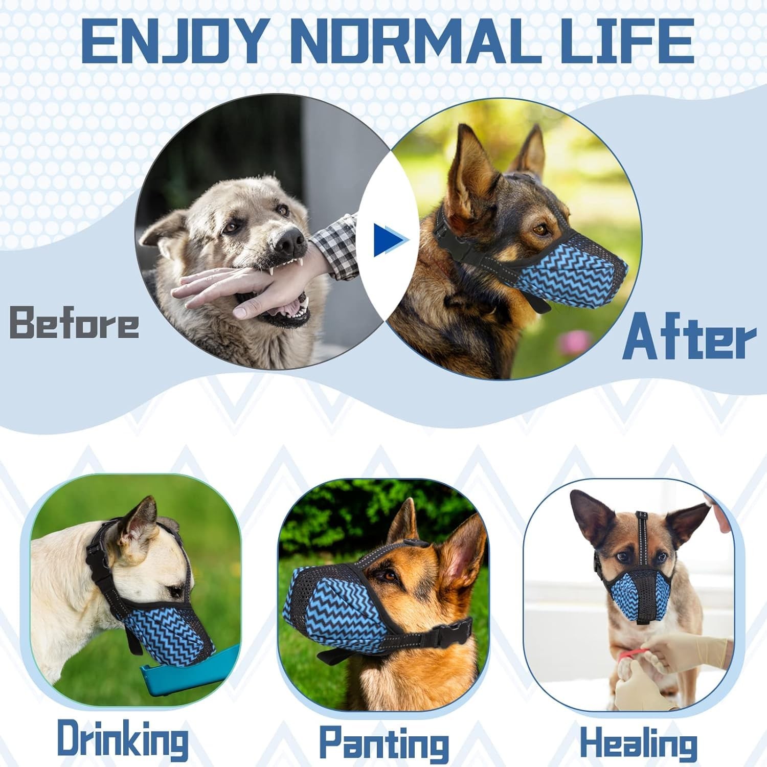 Dog Muzzle, Air Mesh Breathable Muzzle for Medium Large Sized Dogs to Anti & ...