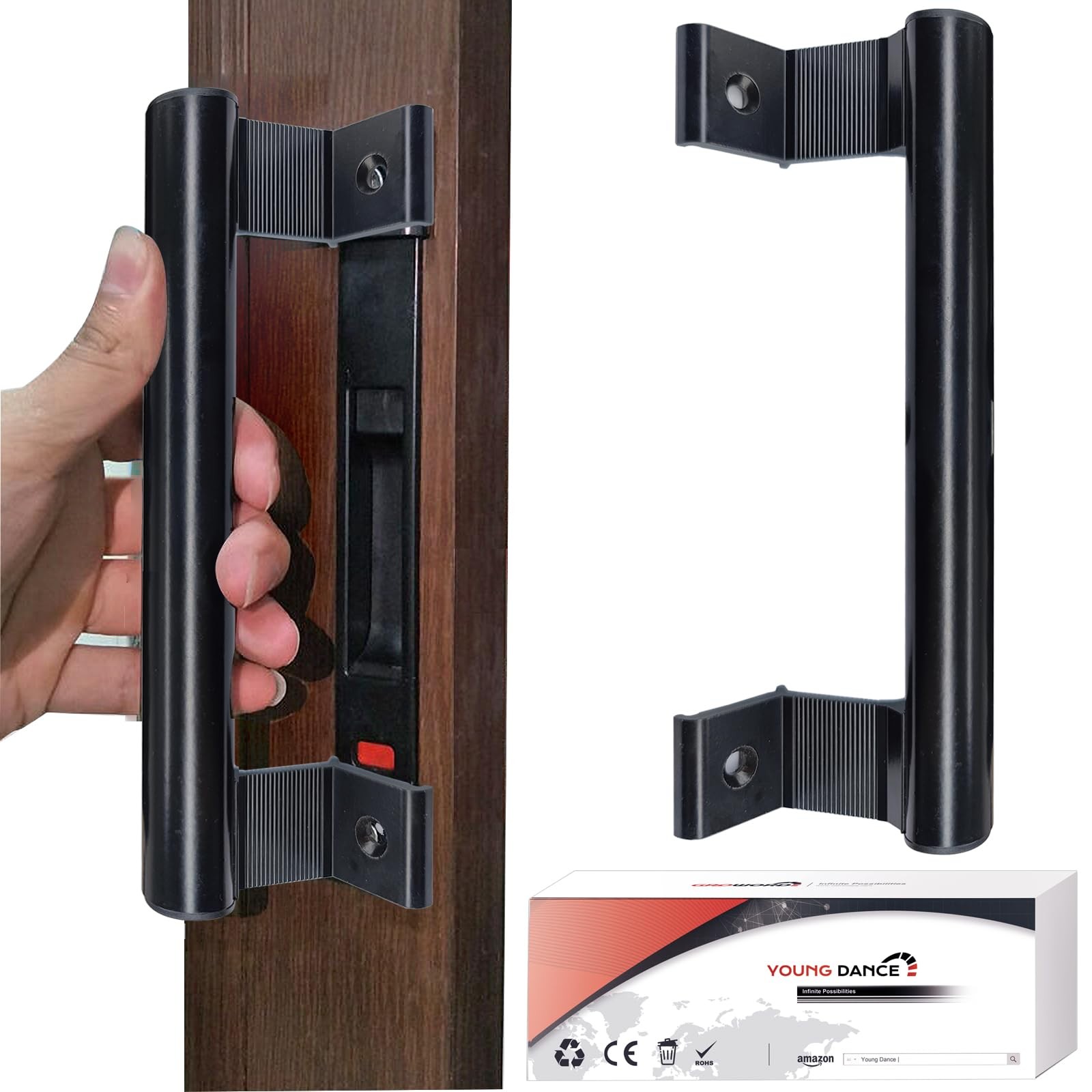 Young Dance Aluminum Sliding Door Handle - 8" Glass Pull Black - no Lock