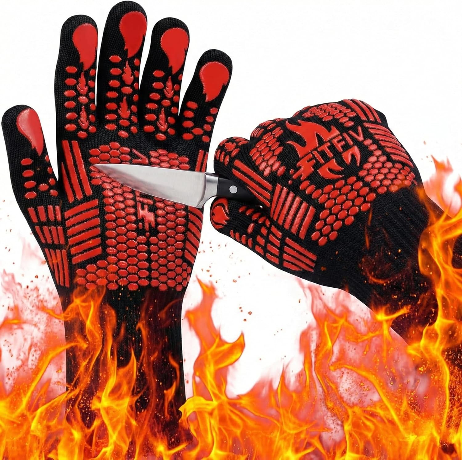 BBQ Gloves, Oven Gloves, 1472°F Extreme Heat Resistant Barbecue Gloves, Silicone