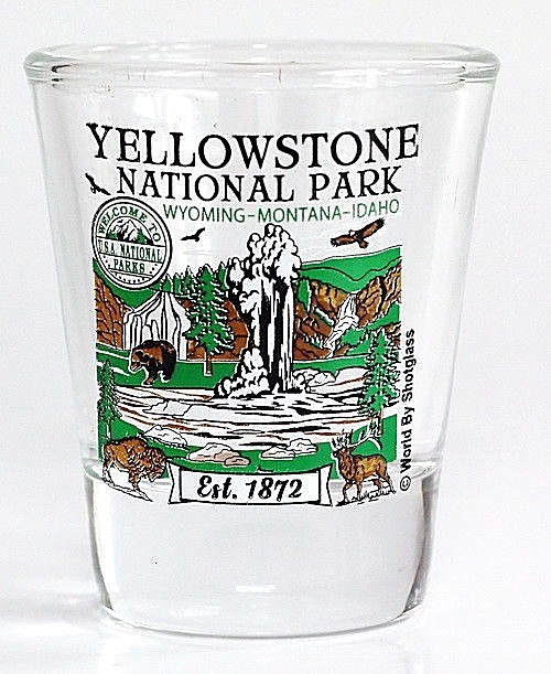 YELLOWSTONE WYOMING MONTANA IDAHO NATIONAL PARK SERIES COLLECTION SHOT GLASS