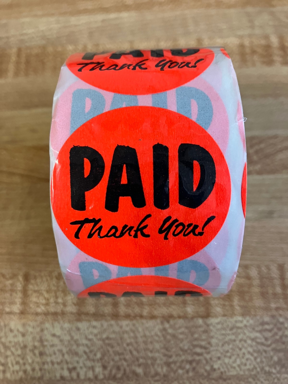 500Paid Thank You Store Sticker, Fluorescent Red Self-Adhesive Retail Labels